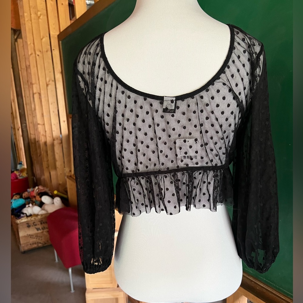 Only Hearts Black Sheer Crop Top - Picture 3 of 5